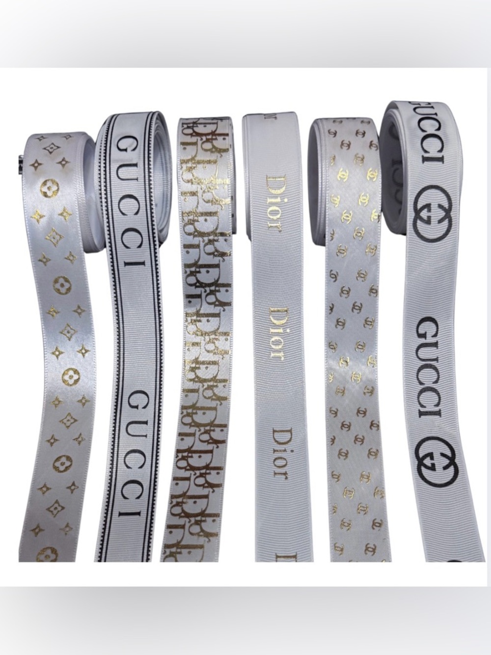 🤍 White & Gold Shimmer Ribbon Bundle – 18 Yards (Elegant Prints)
